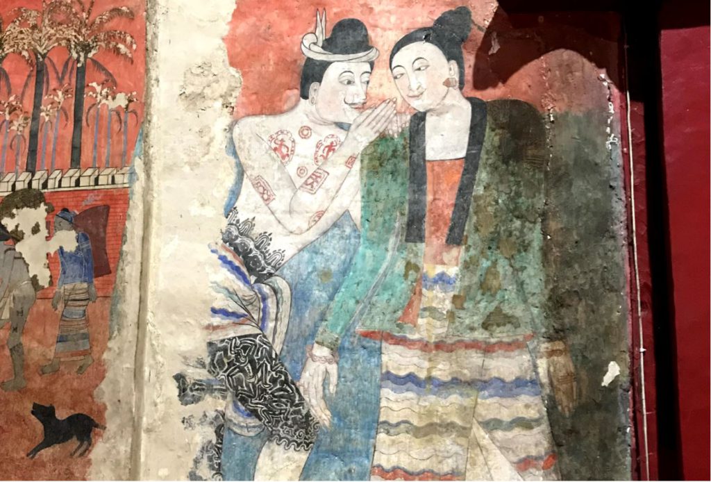 Mural 'Whisper of Love' inside Wat Phumin, Nan, Thailand