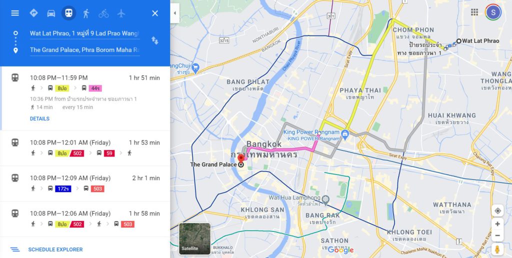 Searching Bus routes in Bangkok via Google Maps