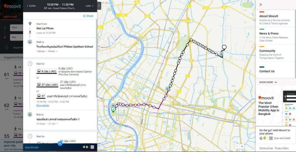 Searching Bus Routes in Bangkok via Moovit app