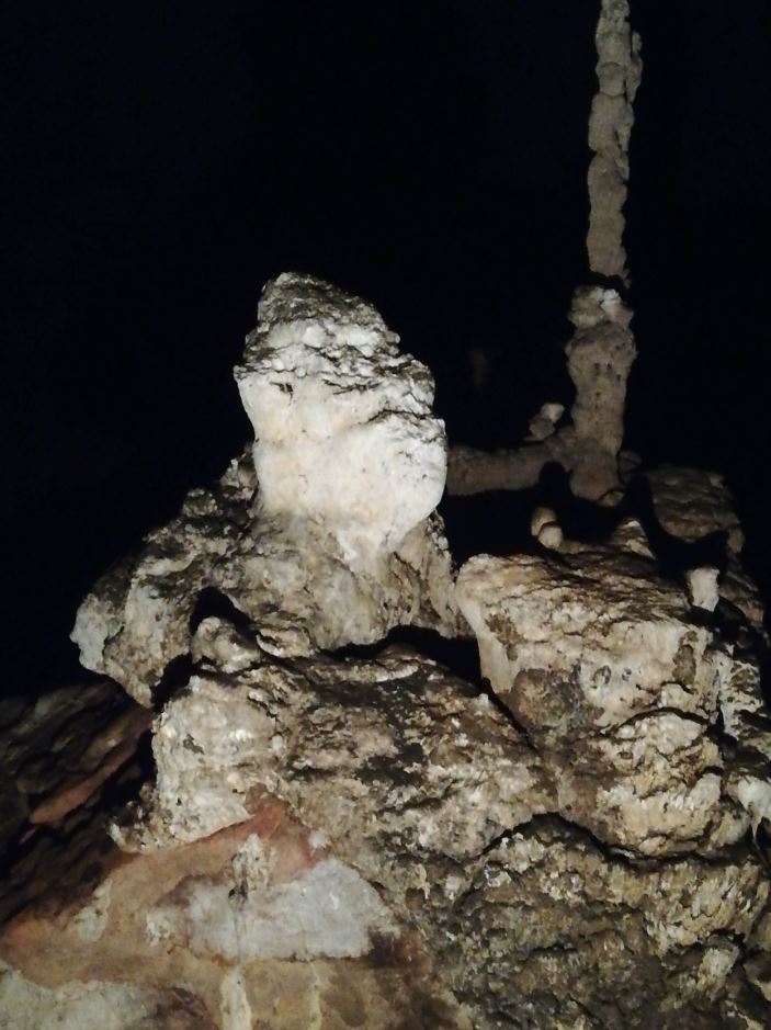 A block that looks like Hanuman's head (a hindu diety) inside Tham Lod Caves