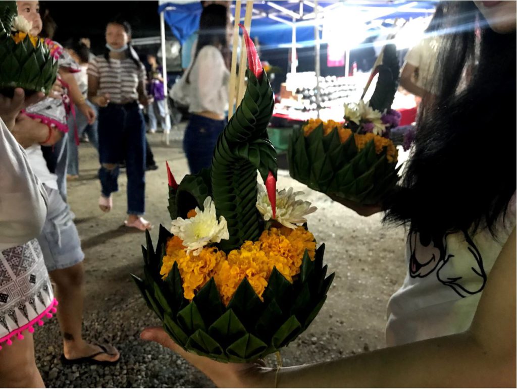 A fancy krathong in the shape of a swan