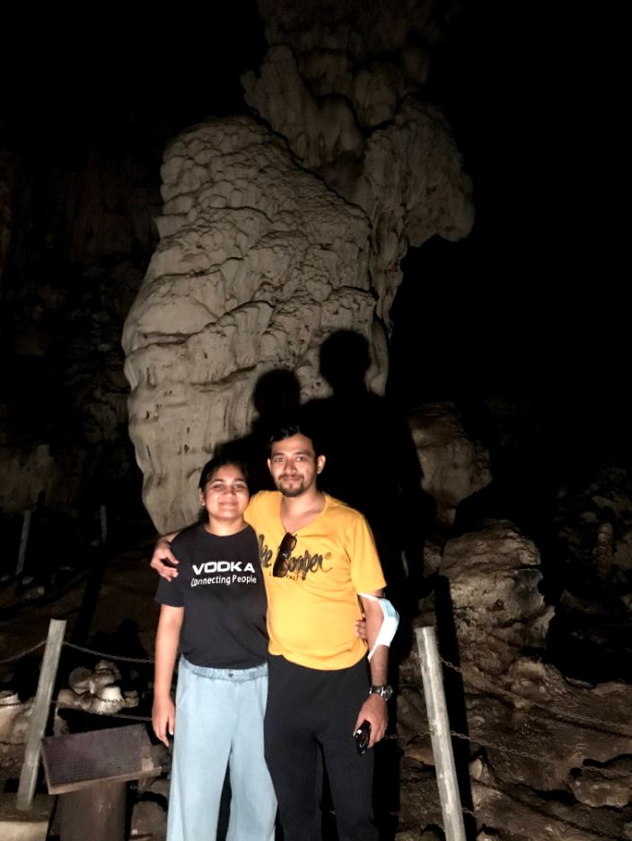 A picture with the column cave wall (the stalagmites and stalactites meet) inside Tham Lod Caves