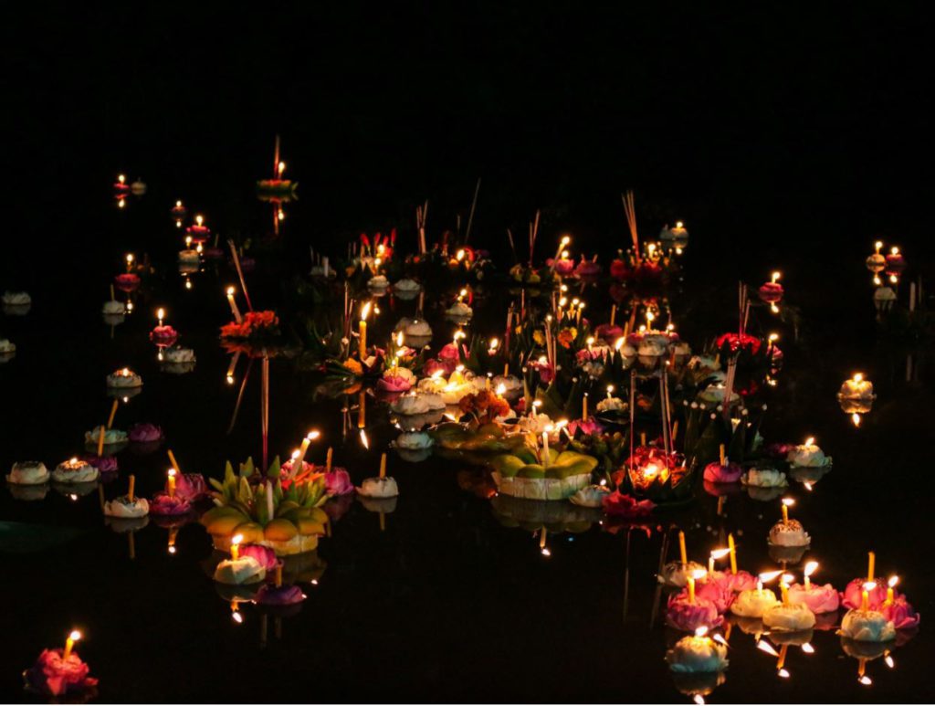 Krathongs floating on water