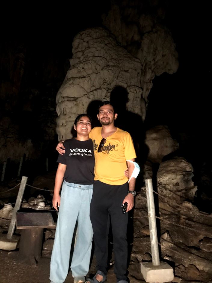 Taking a picture inside Tham Lod caves, Thailand