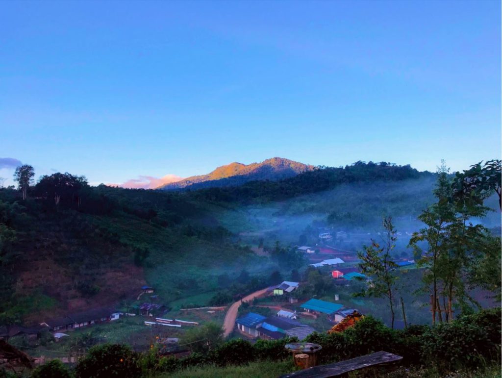 Valley covered in mist in the morning Ban Rak Thai