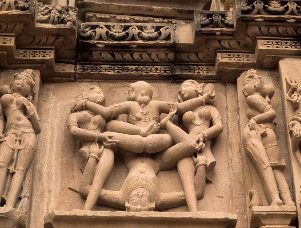 Erotic sculptures on the temples of Khajuraho