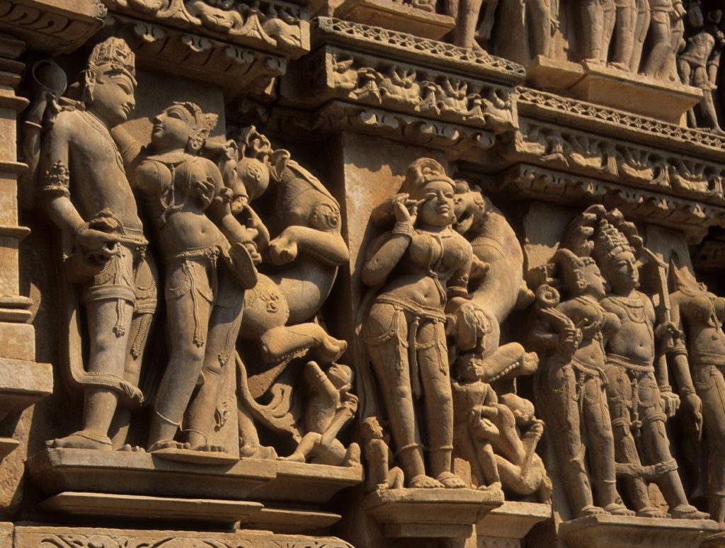 Erotic sculptures on the temples of Khajuraho