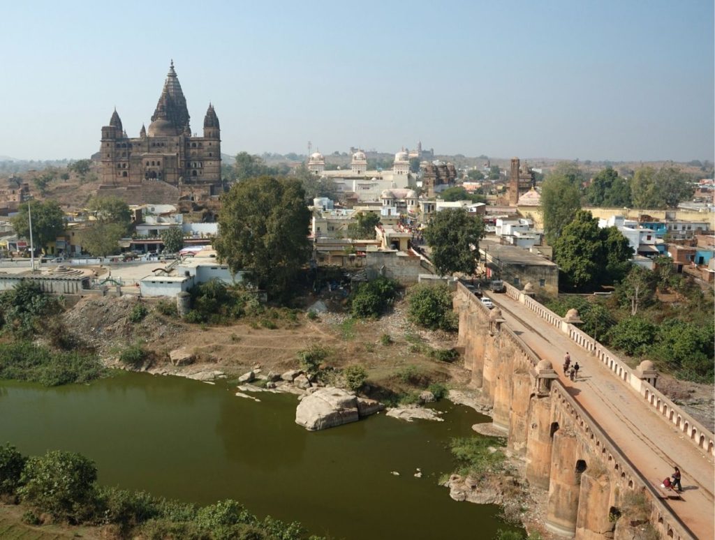 An aerial view of Orchha town
