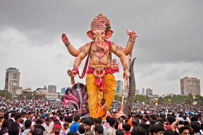 Statue of Ganesha taken through a procession.