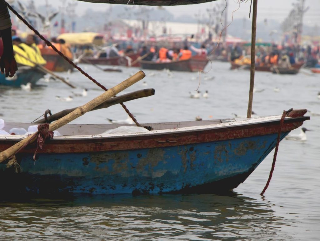 Boats available for hire at Sangam