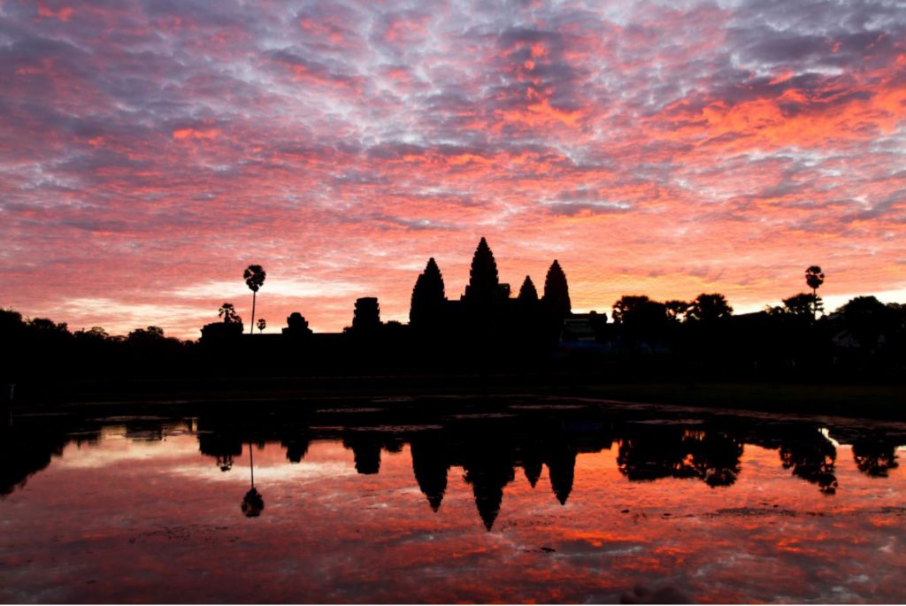 View of Angkor Wat during sunrise