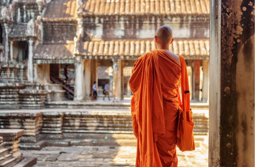 A monk inside Angkor Wat temple