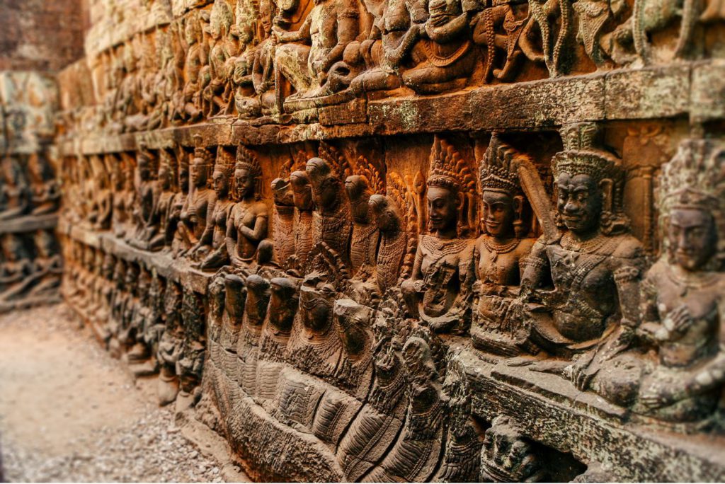 Carvings of mythological stories in Angkor wat
