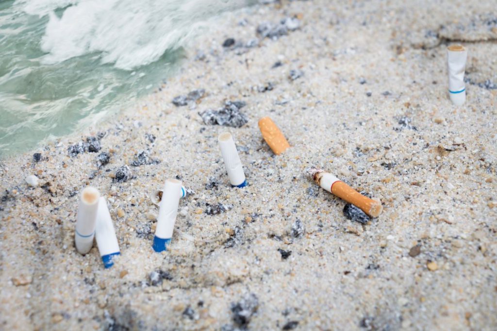 Cigarette buds on the beach