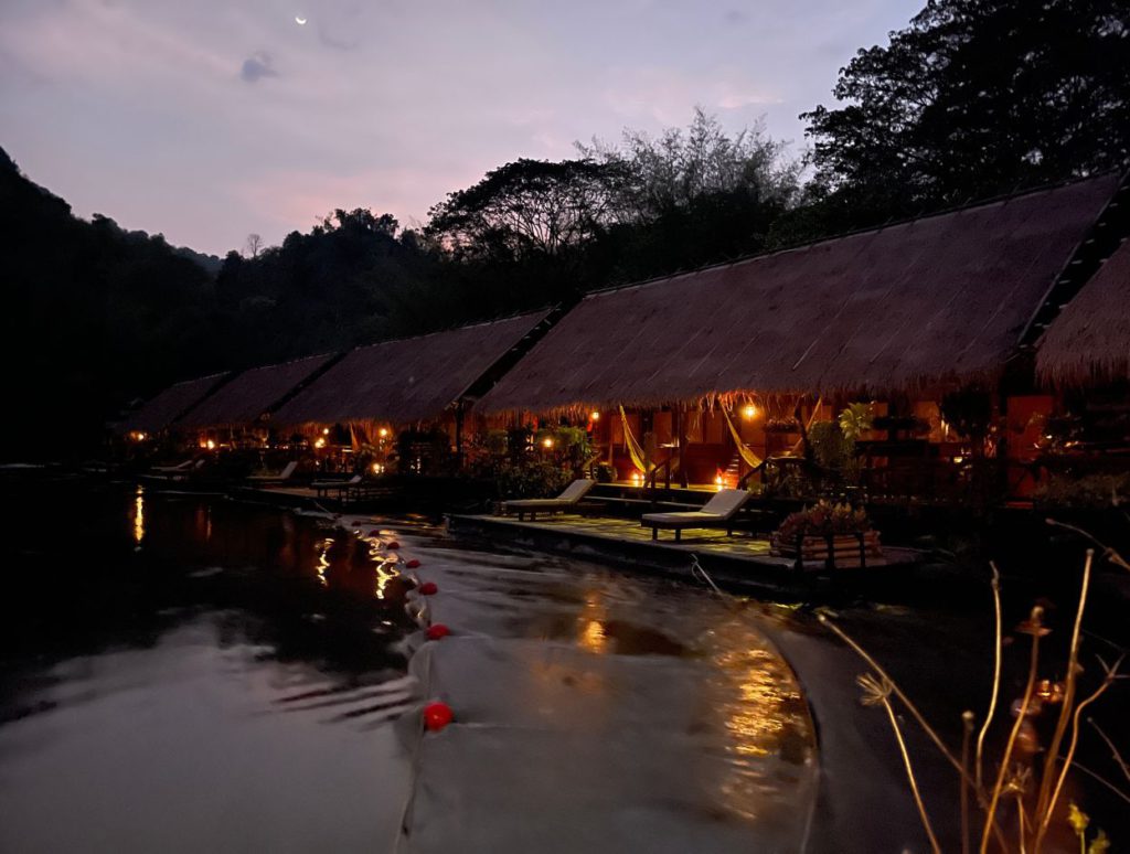 Night view at Jungle Rafts hotel