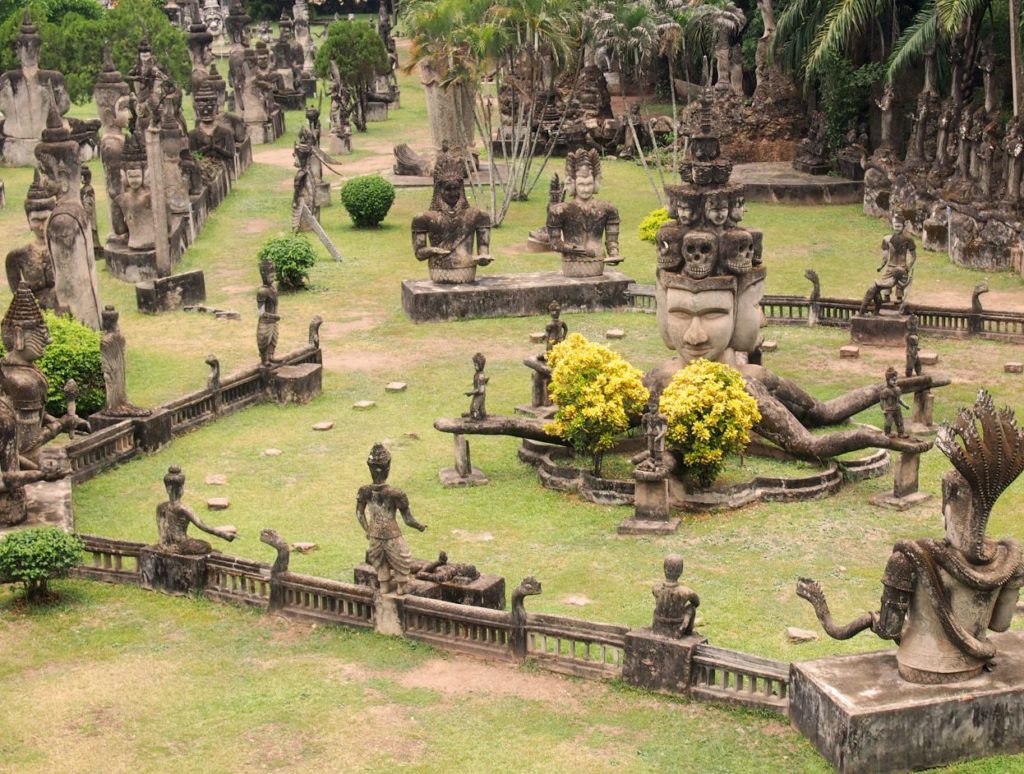 Several sculptures at the Buddha Park