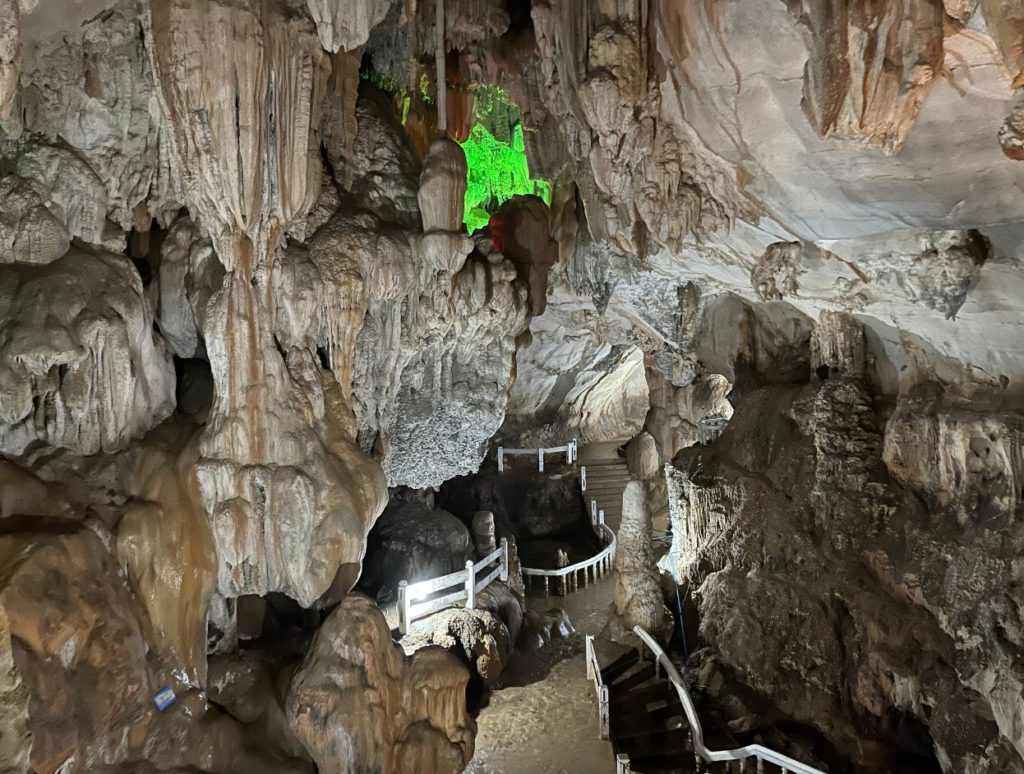 Tham Chang Caves lit up with lights