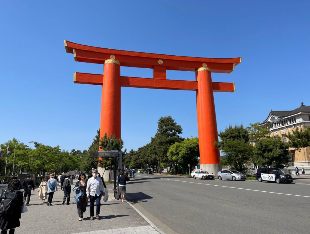 The large Torii gate at the entrance of Heian Jingu shrine