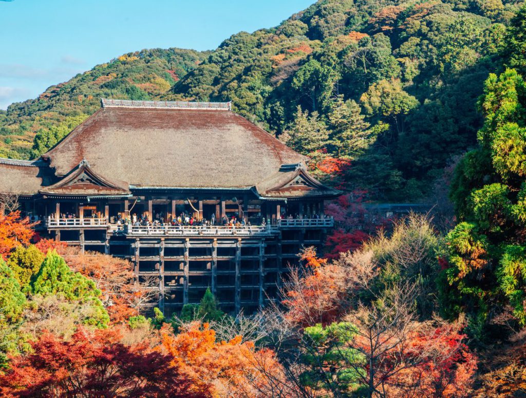 The shrine with the stage overlooking Kyoto city