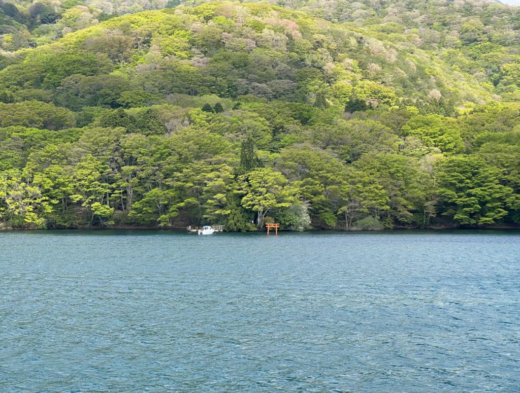 Tori gate of Hakone Shrine floating on Lake Ashi