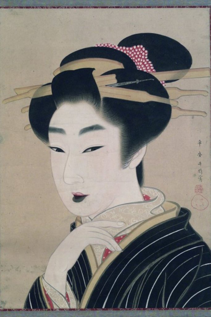 A portrait of a geisha during the feudal era