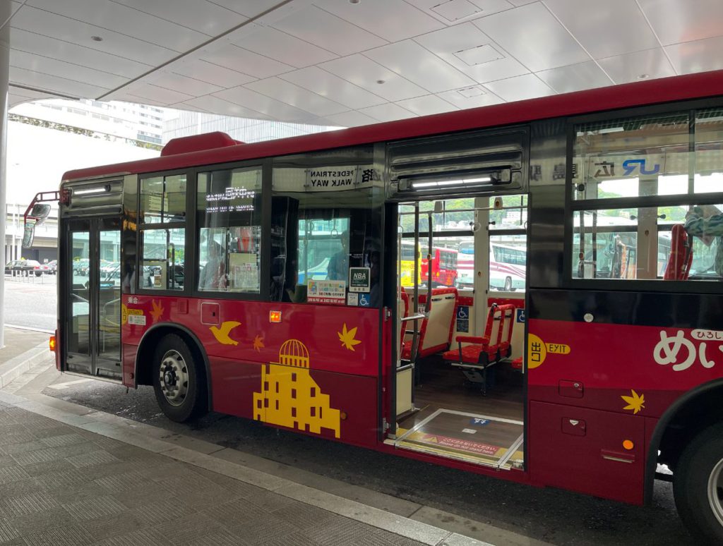 Tour bus in Hiroshima city outside the station