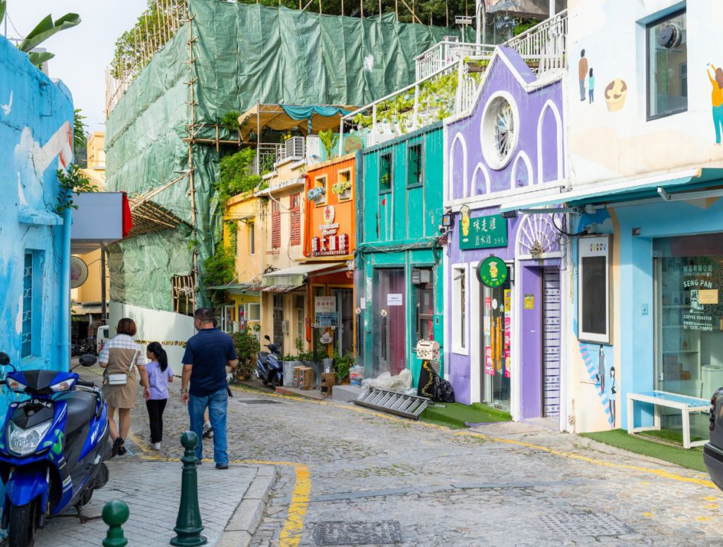 Colourful buildings lined around old town in Taipa