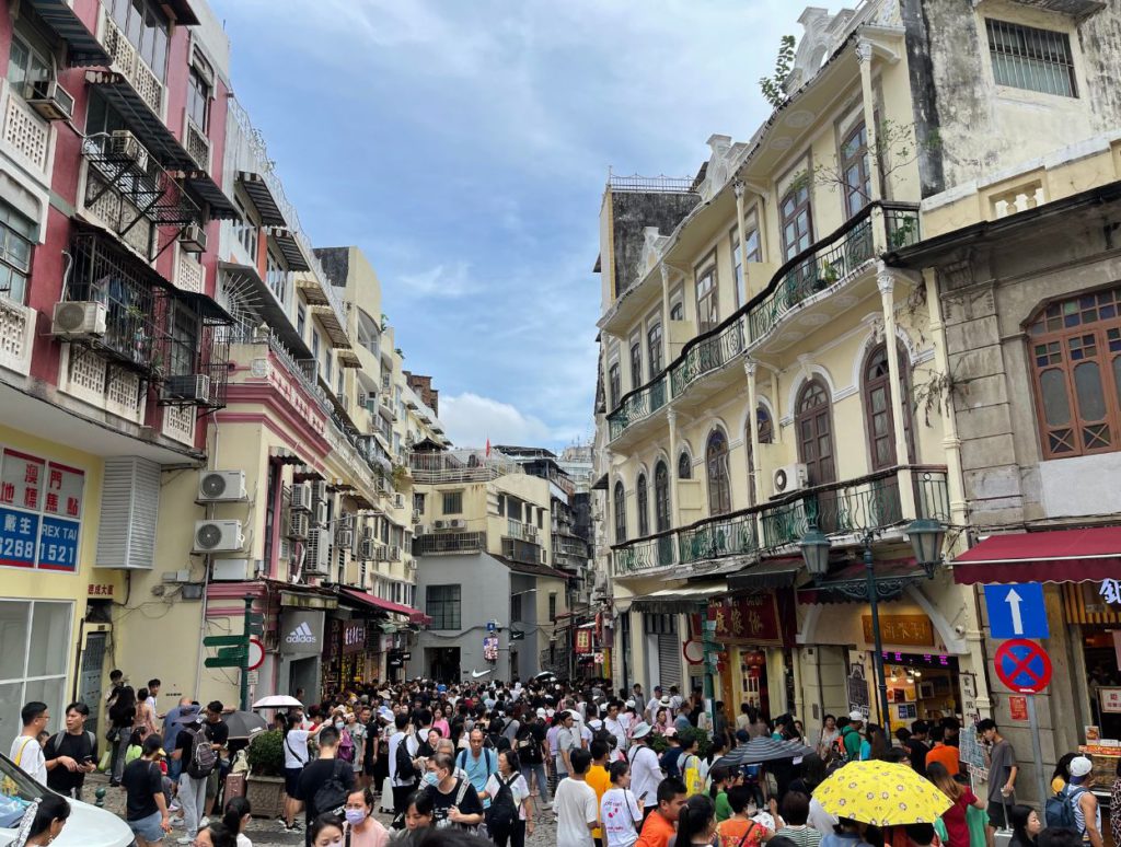 Touring through the busy streets of old town, Macau