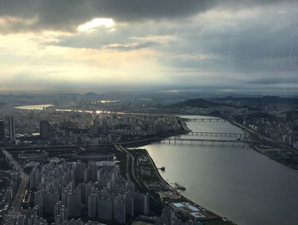 View of Seoul city from the top of Lotte World Tower