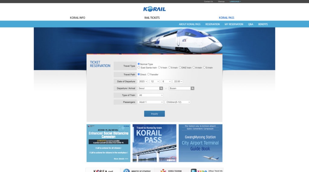 Korail website